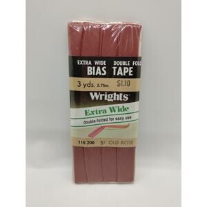 Wrights Dbl Fold Ex Wide Bias Tape 3 yds 116 206 - Old Rose 57 - Vintage Sewing